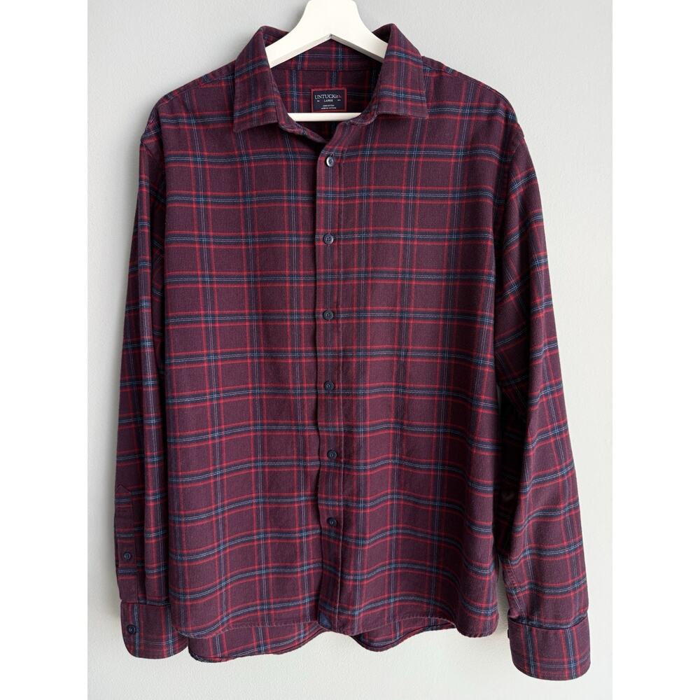 UNTUCKit Barry Shirt Mens Large Red Plaid Button Up Cotton Casual Preppy Flannel